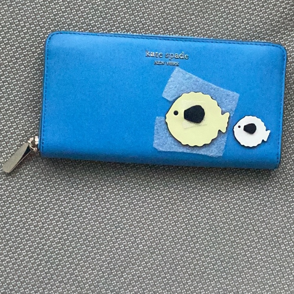NWT Kate Spade Puffy Tide Pool Blue Zip Around Continental Wallet Summer Beachy - Picture 2 of 7
